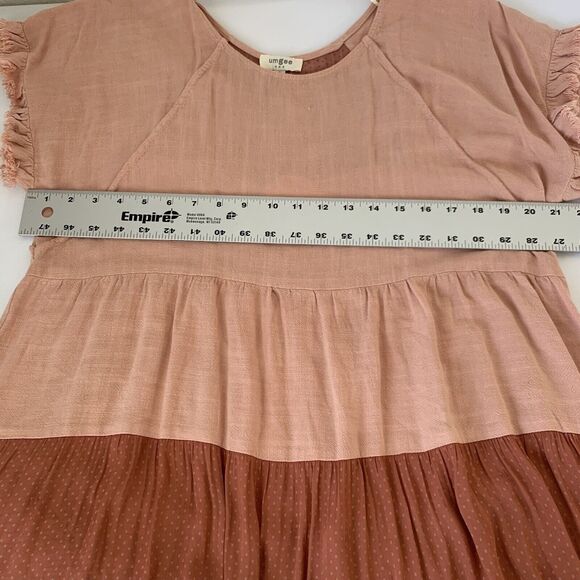 Umgee Dress Small Dusty Pink Linen Oversized Raw Hem Peasant Boho Cottagecore - Picture 5 of 8